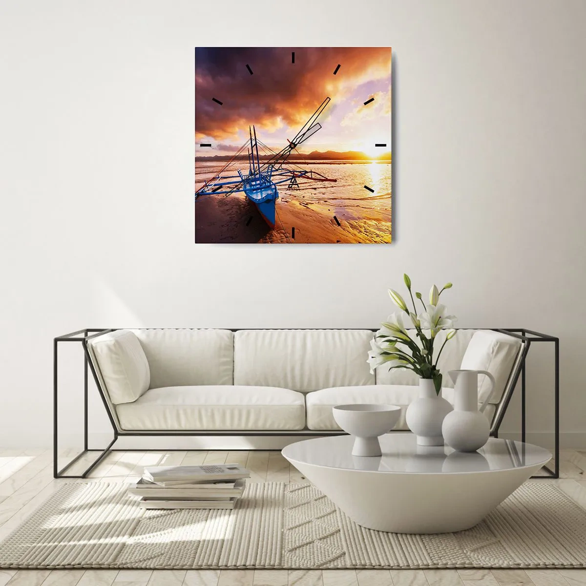 Wall clock - Clock on glass - After a Long Day, Stretching on the Sand - 40x40 cm