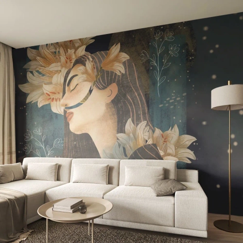 Custom Wallpaper Premium Canvas - Tale of a Queen with Lillies - Abstraction, Woman, Flowers