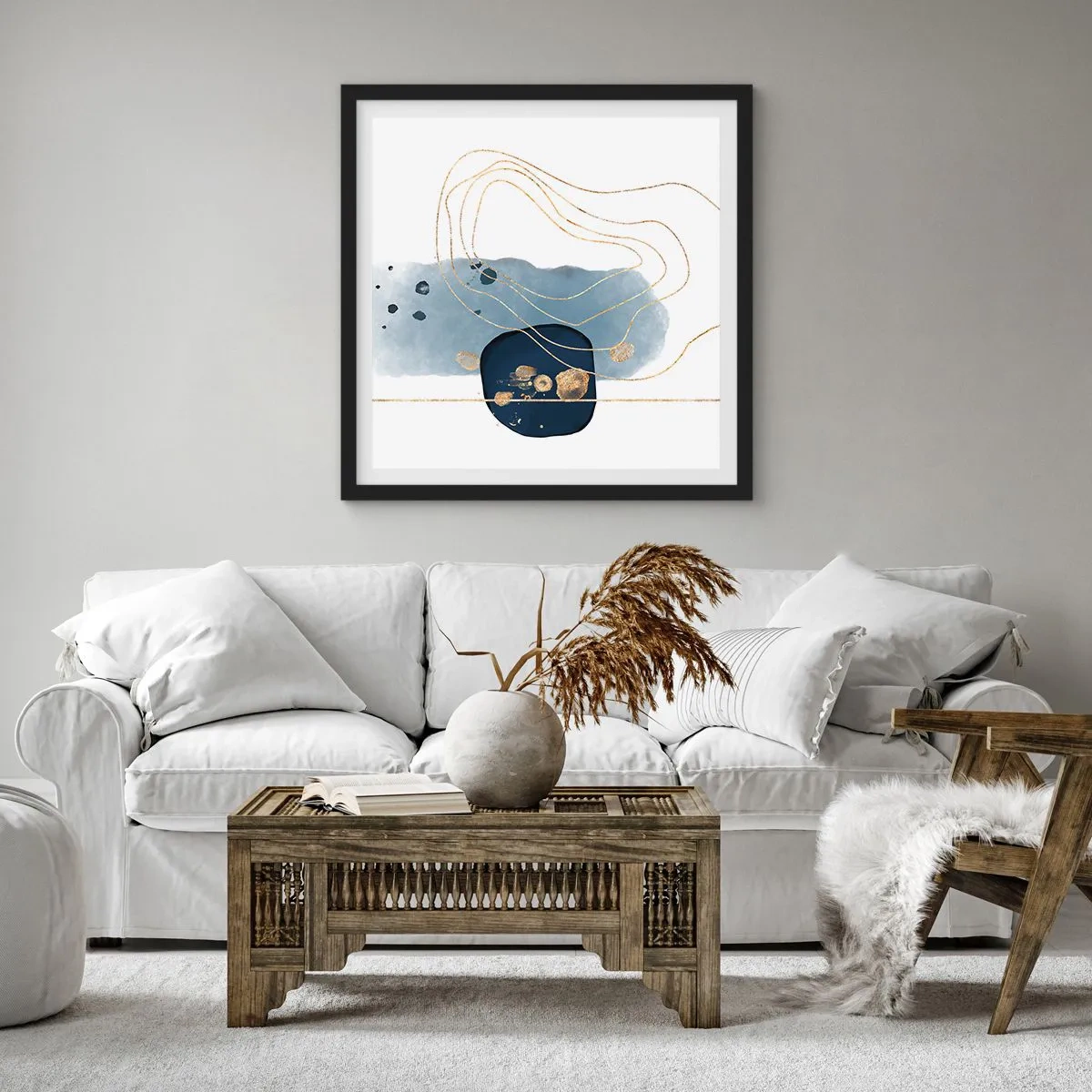 Poster in black frame - Blue and Gold Fantasy - 50x50 cm