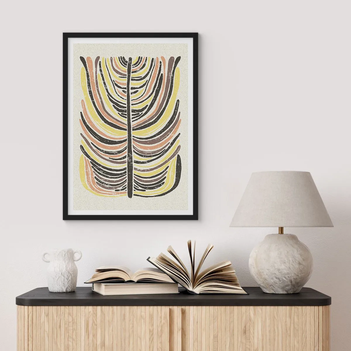 Poster in black frame - Abstract leaf in earth tones - 50x70cm - Abstract: Life to the Full - Modern wall decoration for the living room and bedroom ARTTOR