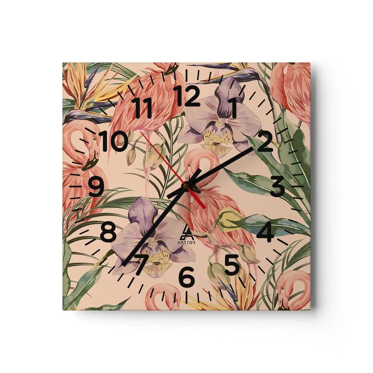 Wall clock - Clock on glass - Pink Ballet among Flowers - 40x40 cm