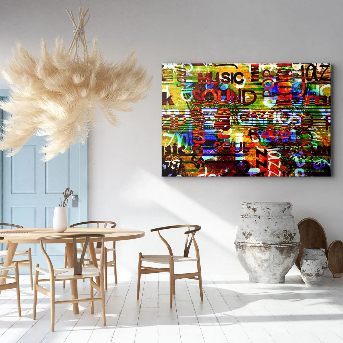Canvas picture - Colorful abstraction with music inscriptions in pop art style - 70x50cm - All Colours of Sound - Modern wall decoration for the living room and bedroom ARTTOR