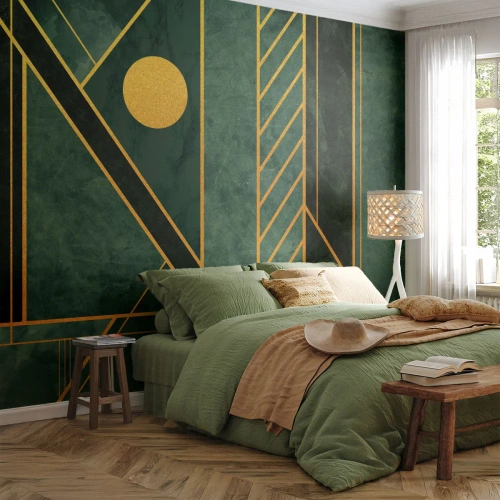 Self-Adhesive Photo Wallpaper Deluxe Sticker - Dynamics of Gold and Azure - Abstraction, Piece, Geometric Pattern - 350x256 cm