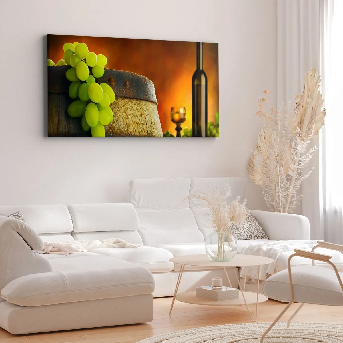 Canvas picture - Still Life with a Bottle of Wine and a Bunch of Grapes - 160x50 cm