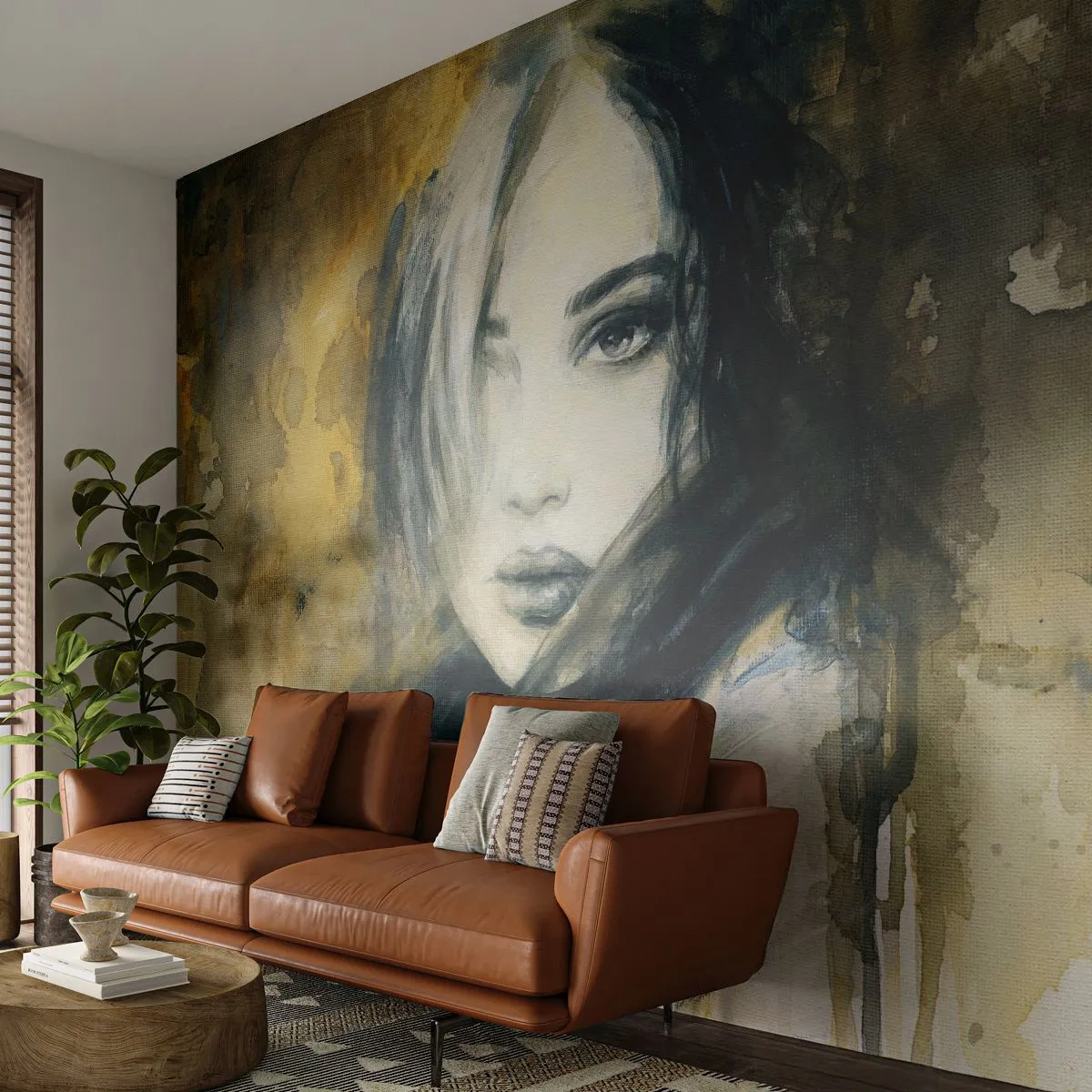 Photo Wallpaper Premium Canvas - More Innocent or Sensual? - Portrait of a Woman, Woman's Face, Graphics - 450x315 cm