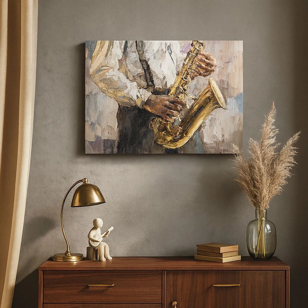Canvas picture - A musician playing the saxophone in an artistic style - 70x50cm - Time for a Solo - Modern wall decoration for the living room and bedroom ARTTOR