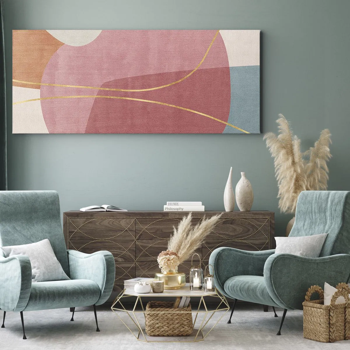 Canvas picture - Pastel Composition with a Golden Note - 120x50 cm
