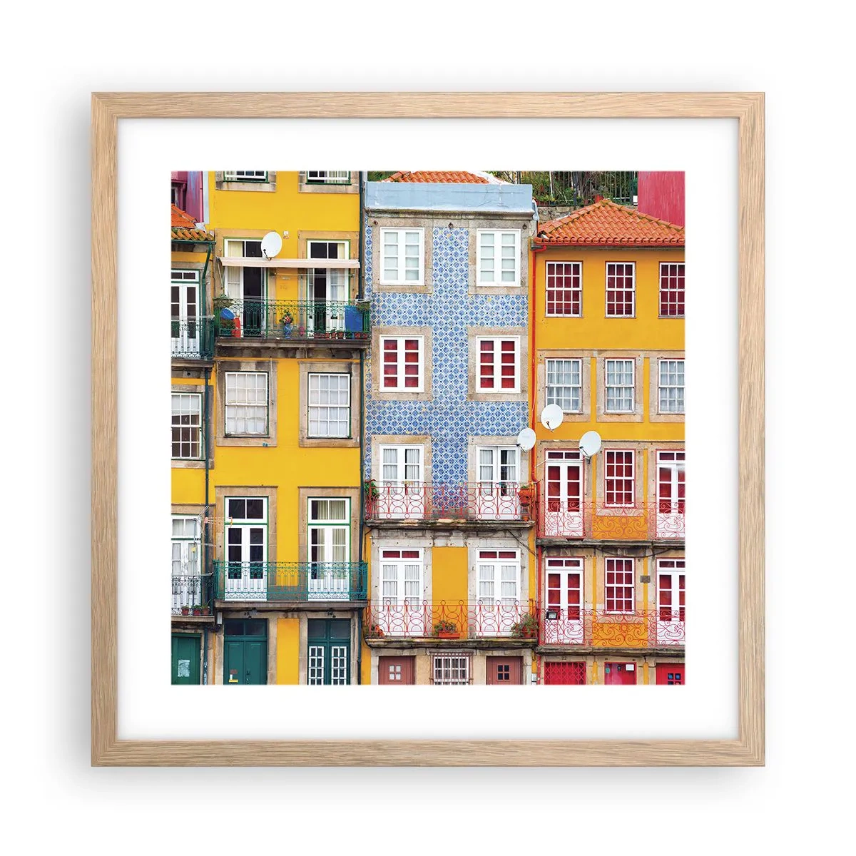 Poster in light oak frame - Colours of Old Town - 40x40 cm