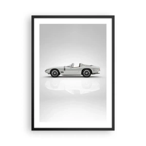 Poster in black frame - Classic white convertible on a neutral background - 50x70cm - Promise of Fun - Modern wall decoration for the living room and bedroom ARTTOR