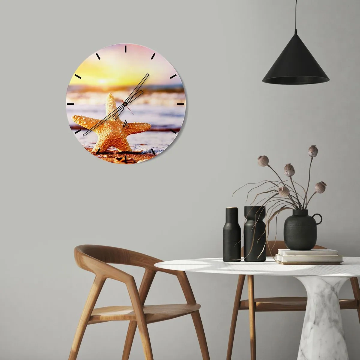 Wall clock - Clock on glass - Sea Kiss - 40x40 cm
