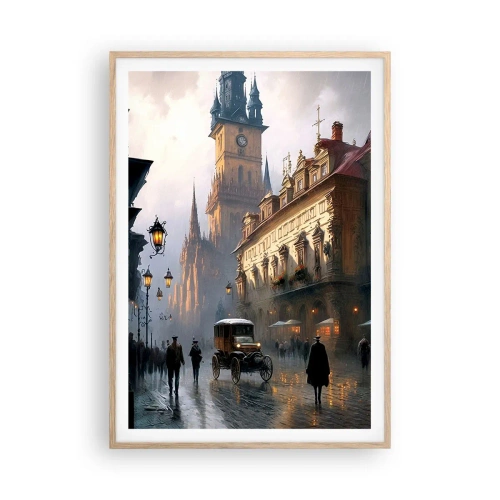 Poster in light oak frame - Charm of Evening in Prague - 70x100 cm