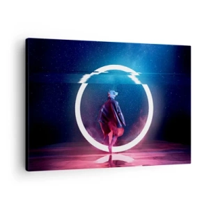 Canvas picture - A character in a futuristic environment with a neon circle - 70x50cm - Between Worlds - Modern wall decoration for the living room and bedroom ARTTOR