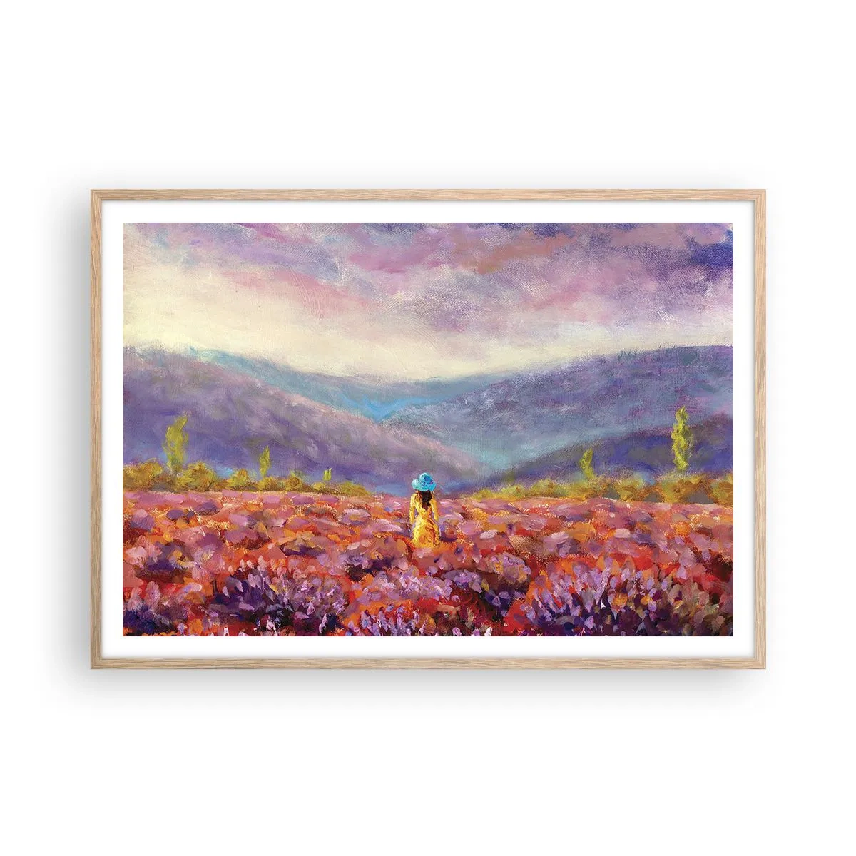 Poster in light oak frame - In Lavendar World - 100x70 cm