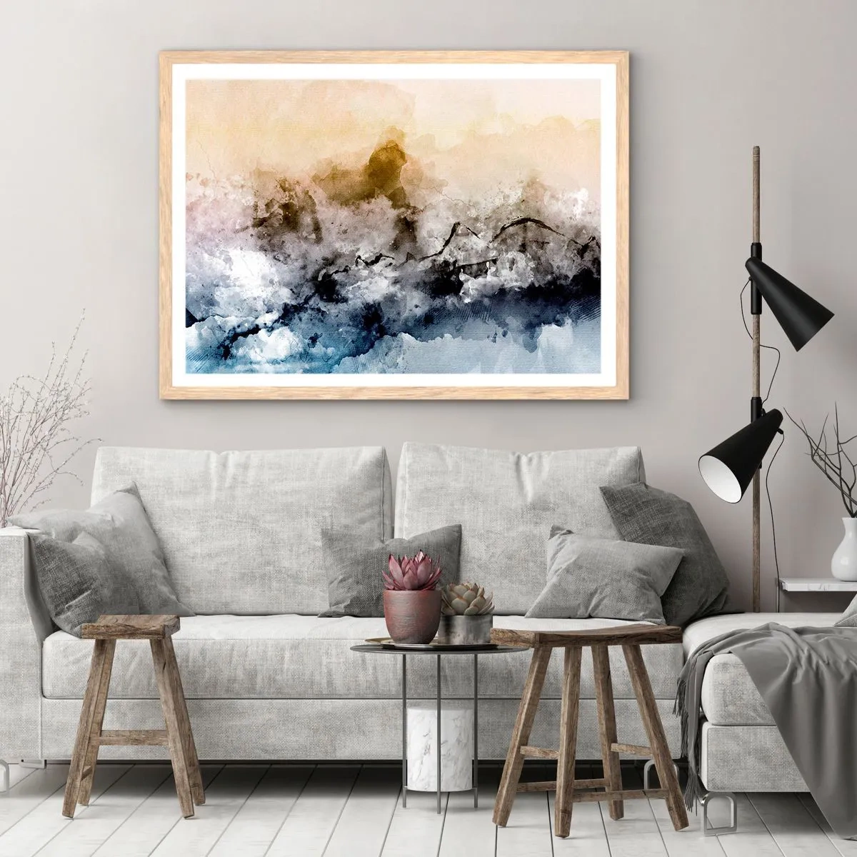 Poster in light oak frame - Drowned in Fog - 91x61 cm