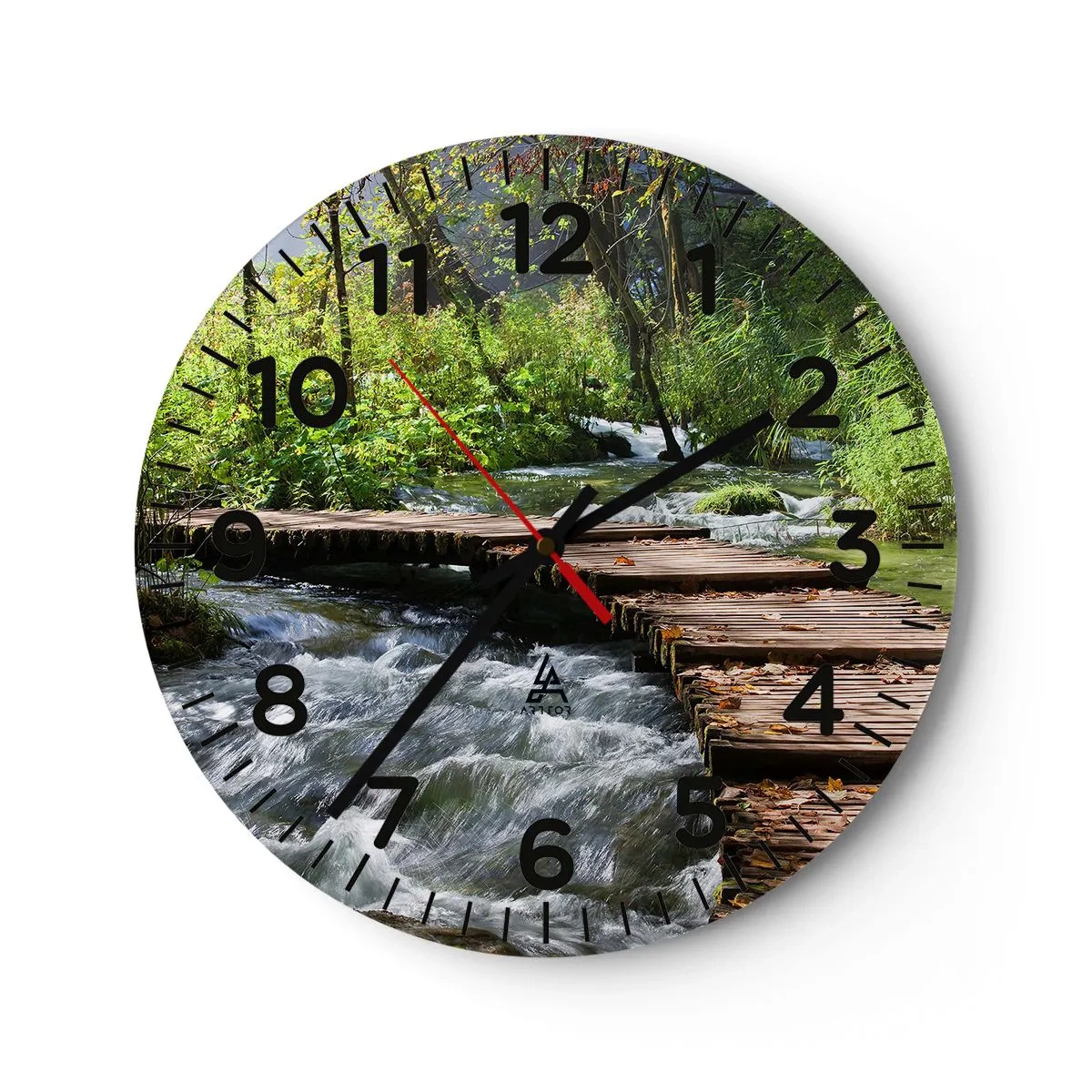 Wall clock - Clock on glass - By the Foamy Cascade - 40x40 cm