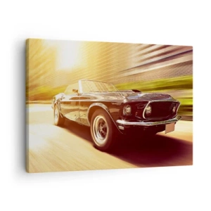 Canvas picture - A classic car in motion against an urban backdrop - 70x50cm - 1967- Return of the Legend - Modern wall decoration for the living room and bedroom ARTTOR