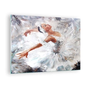 Glass picture - A ballerina in a white outfit in a dynamic pose - 70x50cm - Delicate and Light As a Tulle - Modern wall decoration for the living room and bedroom ARTTOR