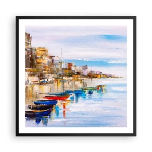 Poster in black frame - Multicolour Town Marina - 60x60 cm