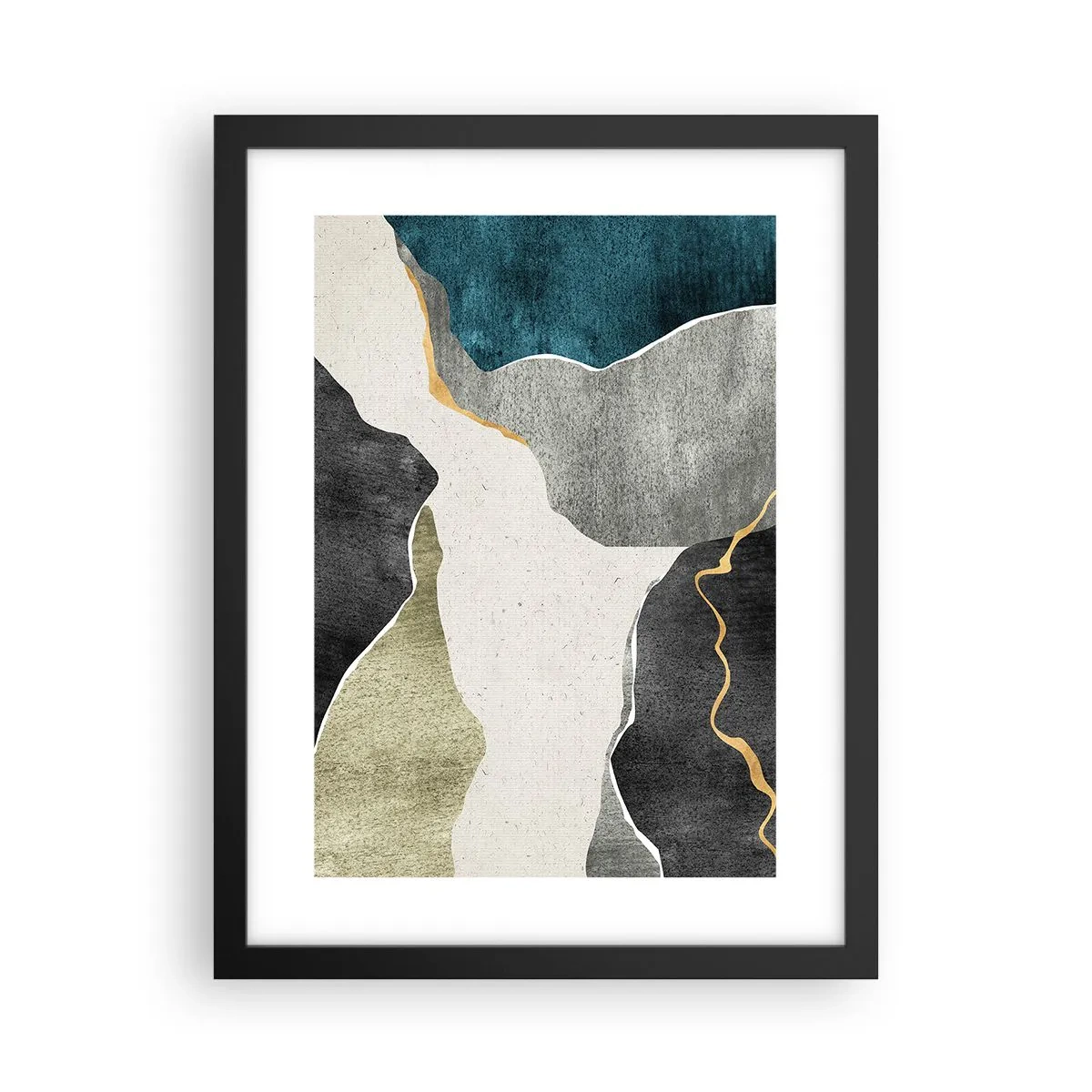Poster in black frame - Mosaic Composition with a Gold Thread - 30x40 cm