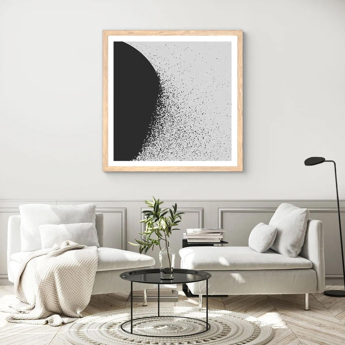 Poster in light oak frame - Movement of Particles - 50x50 cm