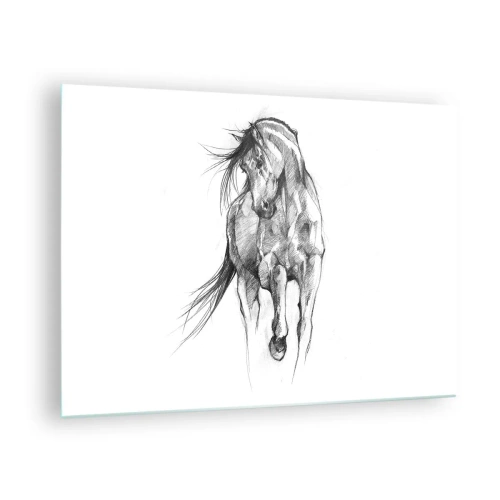 Glass picture - A sketch of a galloping horse in a minimalist style - 70x50cm - In a Graceful Trot - Modern wall decoration for the living room and bedroom ARTTOR