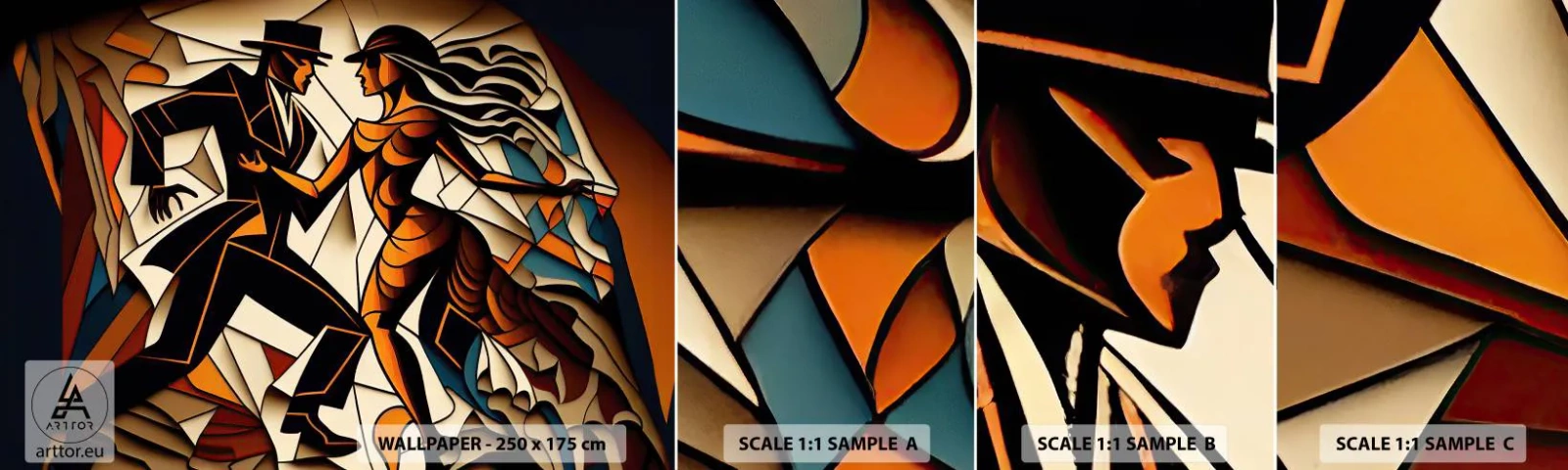Photo Wallpaper Sample Self-Adhesive Deluxe Sticker - Dance of Passion - Cubism, Dance, Couple - 100x30 cm