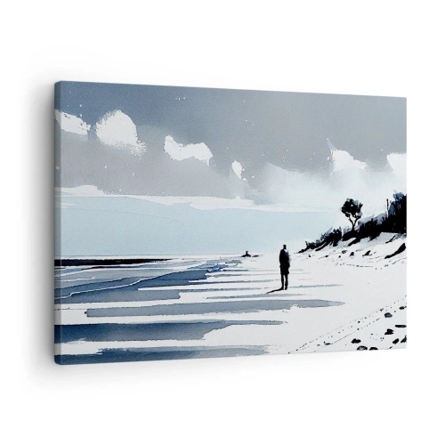 Canvas picture - A lone figure walking on an empty beach - 70x50cm - All Alone - Modern wall decoration for the living room and bedroom ARTTOR