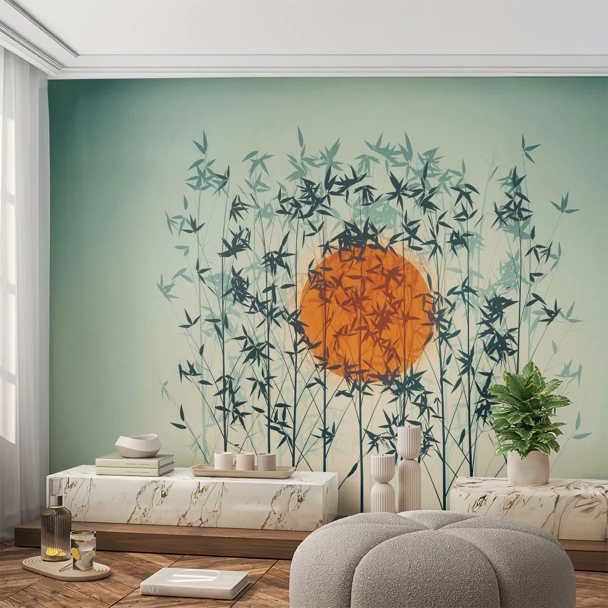 Photo Wallpaper Premium Canvas - Japanese Sun - Abstraction, Graphics, Exoticism - 200x140 cm