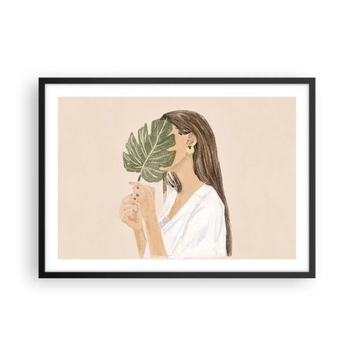 Poster in black frame - Mysterious Portrait with a Fan - 70x50 cm