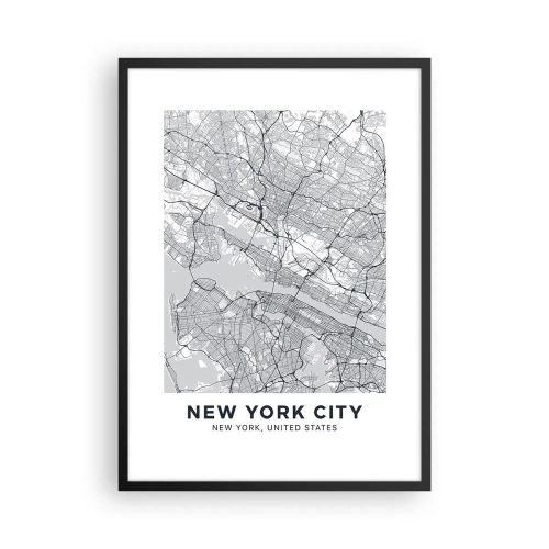 Poster in black frame - A minimalist New York City map - 50x70cm - Anatomy of Metropolis - Modern wall decoration for the living room and bedroom ARTTOR