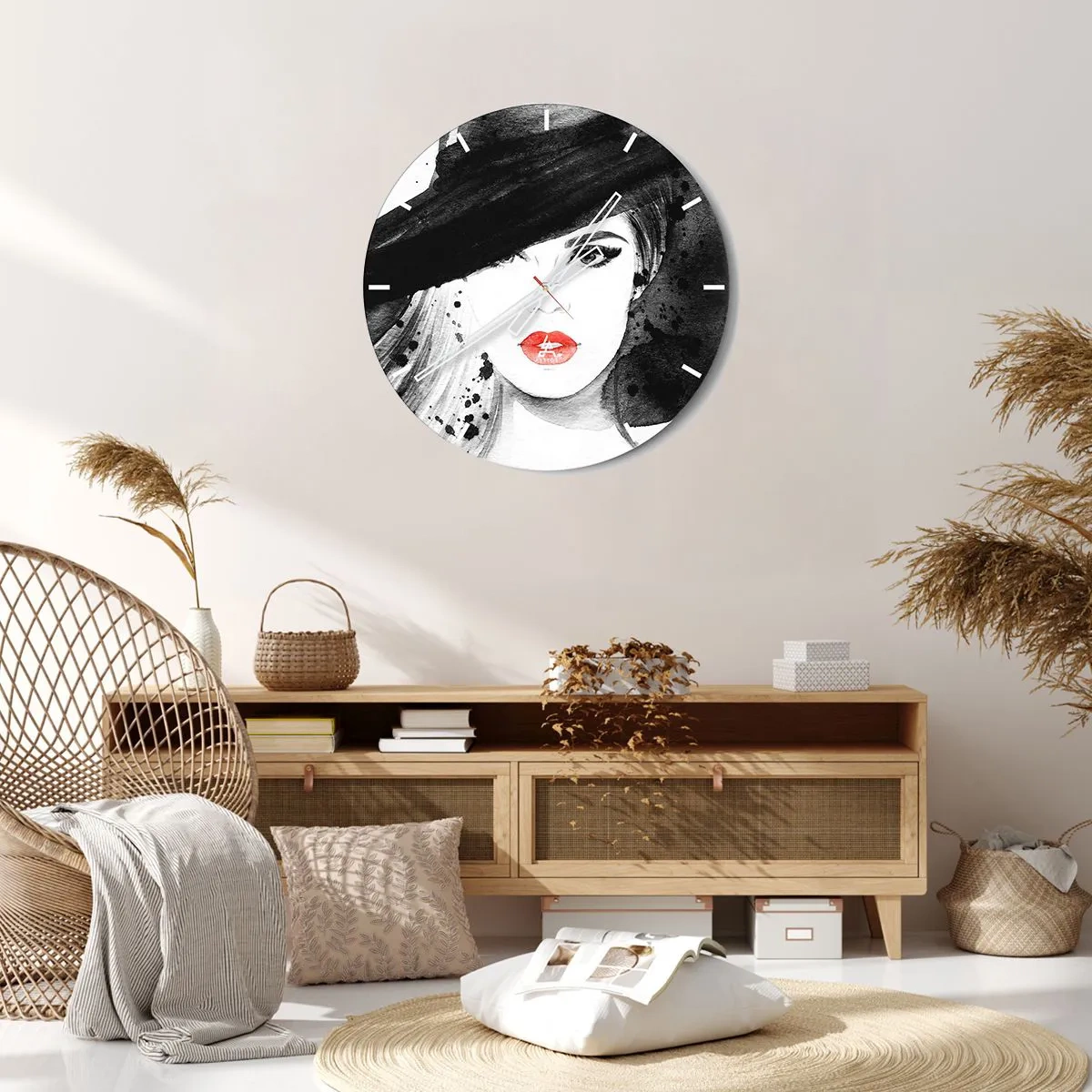 Wall clock - Clock on glass - Lady in Black - 40x40 cm