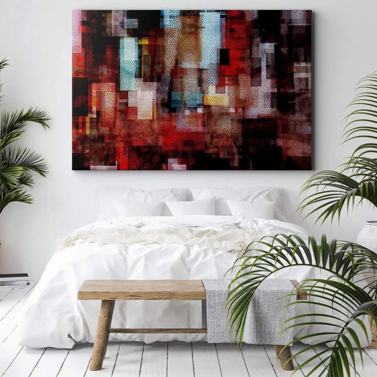 Canvas picture - Geometric abstraction in intense shades of red - 70x50cm - Mashed UP - Modern wall decoration for the living room and bedroom ARTTOR