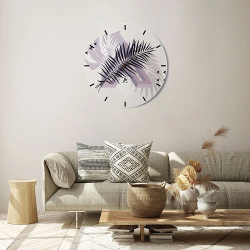 Wall clock - Clock on glass - Modern graphics with palm leaves - 30x30cm - Shadow of a Shadow - Modern wall decoration for the living room, kitchen, and bedroom ARTTOR