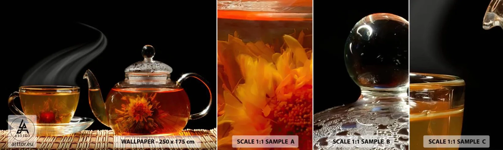 Photo Wallpaper Sample Standard Eco - Magic and Art of Tea Making - Tea, Tea pot, Teacup - 100x30 cm