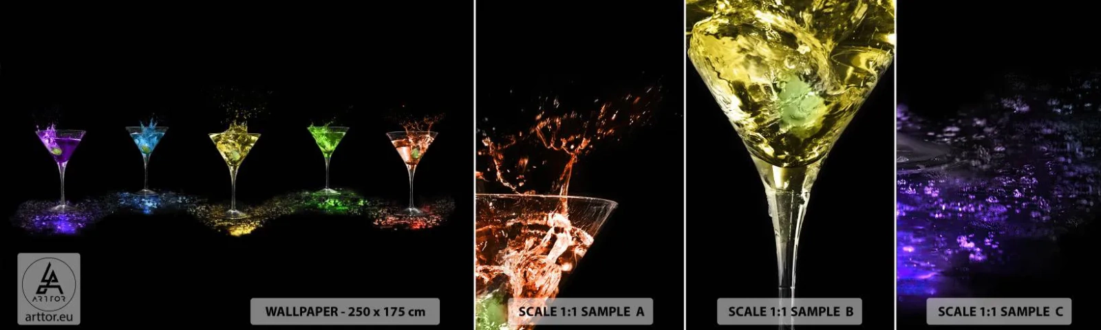 Photo Wallpaper Sample Self-Adhesive Deluxe Sticker - Colours of Joy in Crystal Glass - Gastronomy, Cocktail, Colorful Drink - 100x30 cm