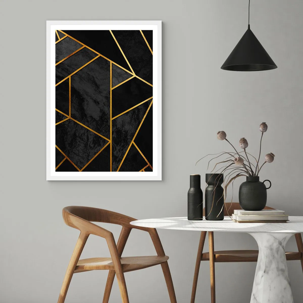 Poster in white frmae - Darkness and Brighness - 70x100 cm