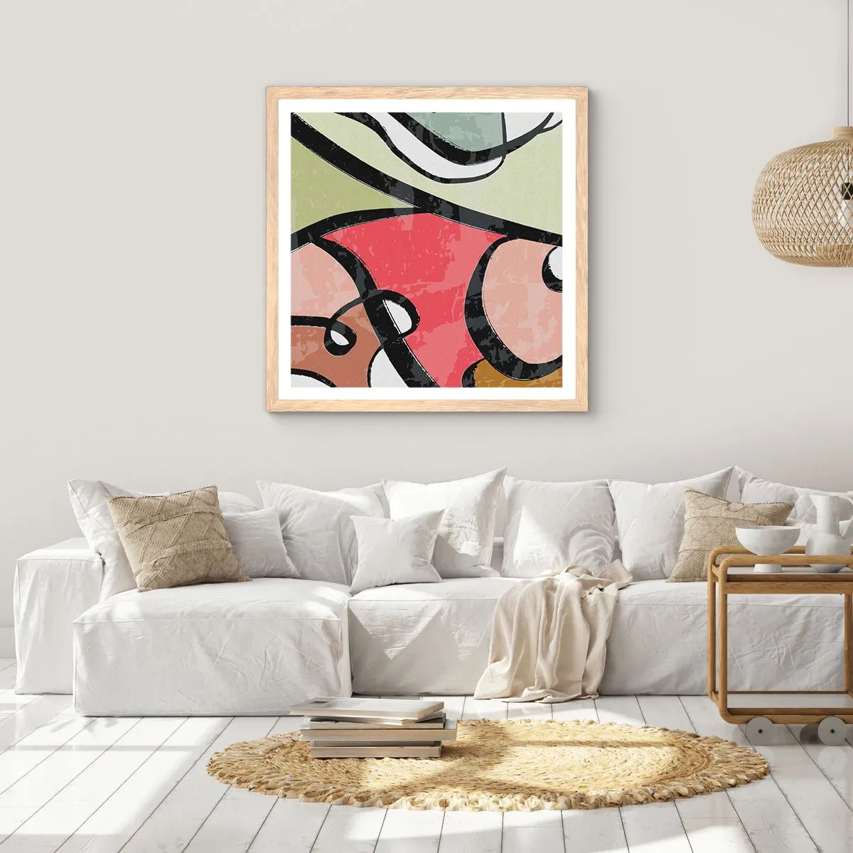 Poster in light oak frame - Pirouettes Among Colours - 60x60 cm