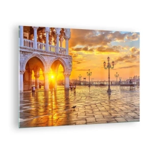 Glass picture - Sunrise over the arcades and square - 70x50cm - Where Is Everybody? - Modern wall decoration for the living room and bedroom ARTTOR