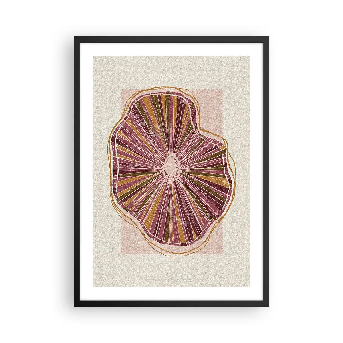 Poster in black frame - Abstract cross-section of a tree in shades of pink and brown. - 50x70cm - Radial Abstract - Modern wall decoration for the living room and bedroom ARTTOR