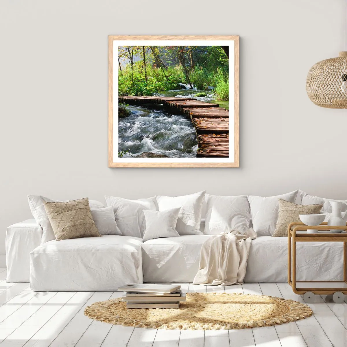 Poster in light oak frame - By the Foamy Cascade - 40x40 cm