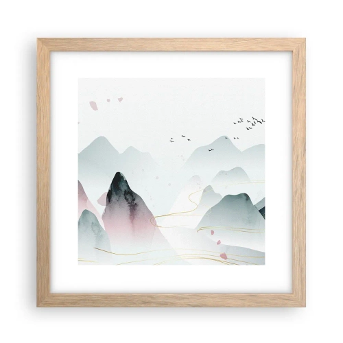 Poster in light oak frame - Over the Peaks - 30x30 cm
