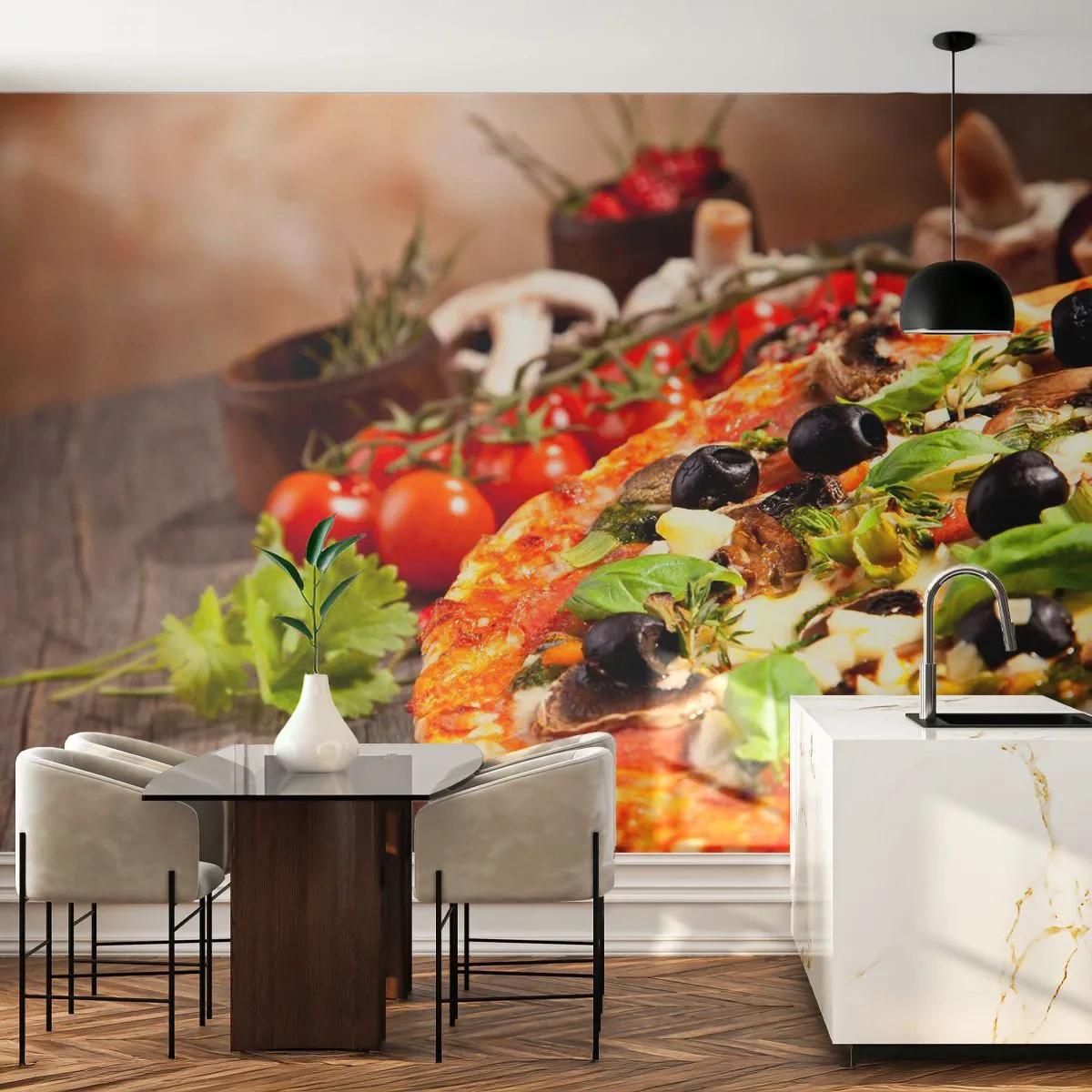 Photo Wallpaper Premium Canvas - Earthly Ingredients - Gastronomy, Pizza, Italy - 350x256 cm