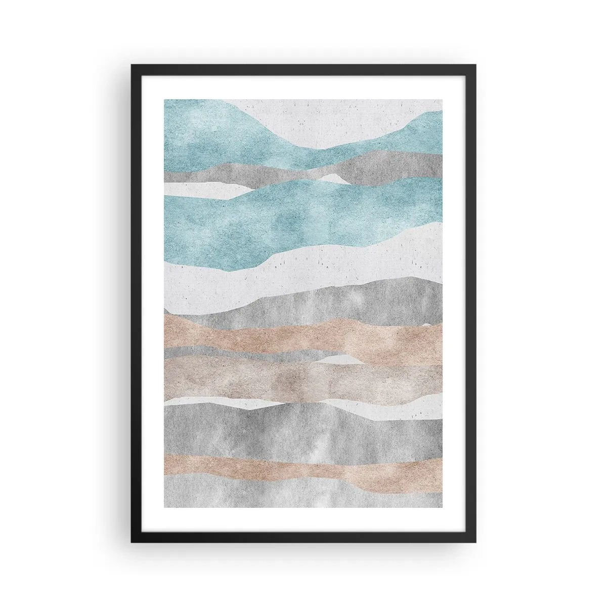 Poster in black frame - Minimalist waves in shades of blue and beige - 50x70cm - Study of Continuity - Modern wall decoration for the living room and bedroom ARTTOR
