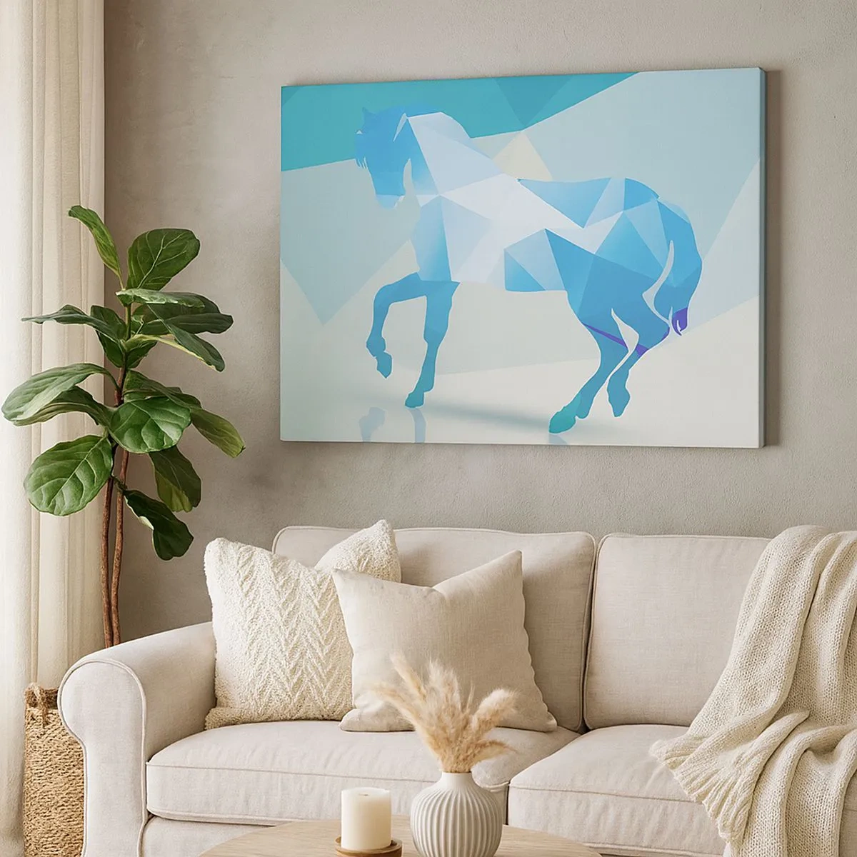 Canvas picture - Geometric silhouette of a horse in shades of blue - 70x50cm - Geometrical Horse in Turuoise - Modern wall decoration for the living room and bedroom ARTTOR
