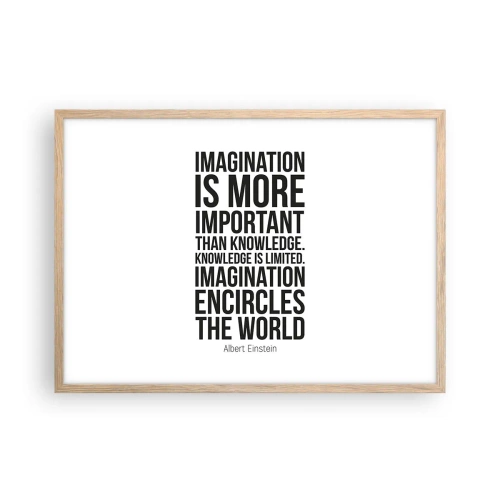 Poster in light oak frame - Einstein about Power of Imagination - 70x50 cm