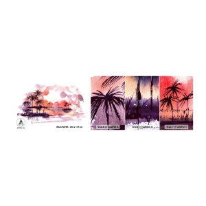 Photo Wallpaper Sample Self-Adhesive Deluxe Sticker - Peace of Tropics in Red - Landscape, Coconut Palm, Graphics - 100x30 cm