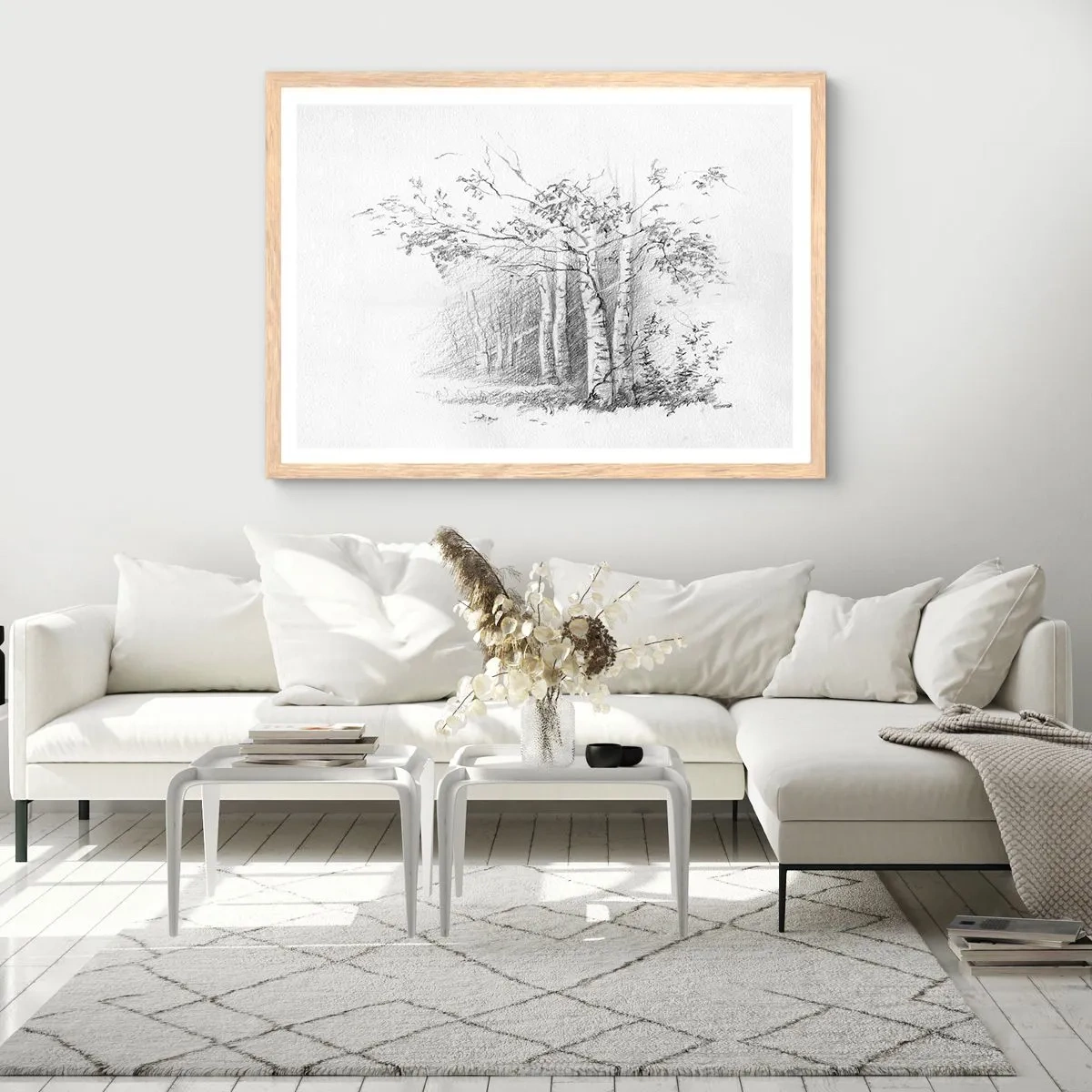 Poster in light oak frame - Holiday of Birch Forest - 50x40 cm