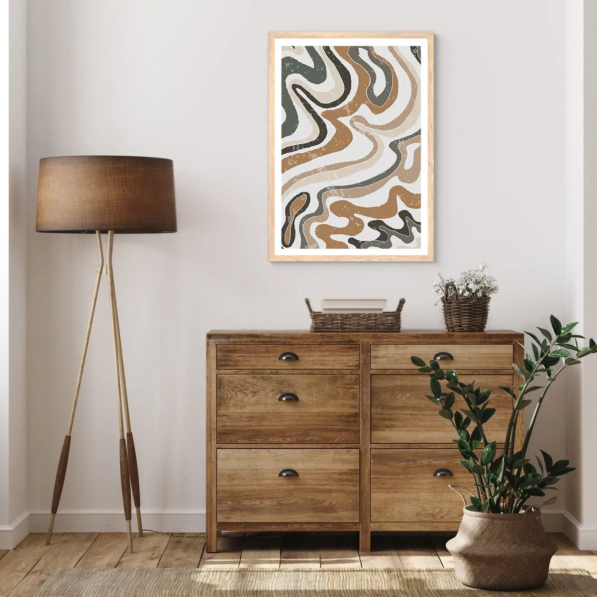 Poster in light oak frame - Meanders of Earth Colours - 40x50 cm