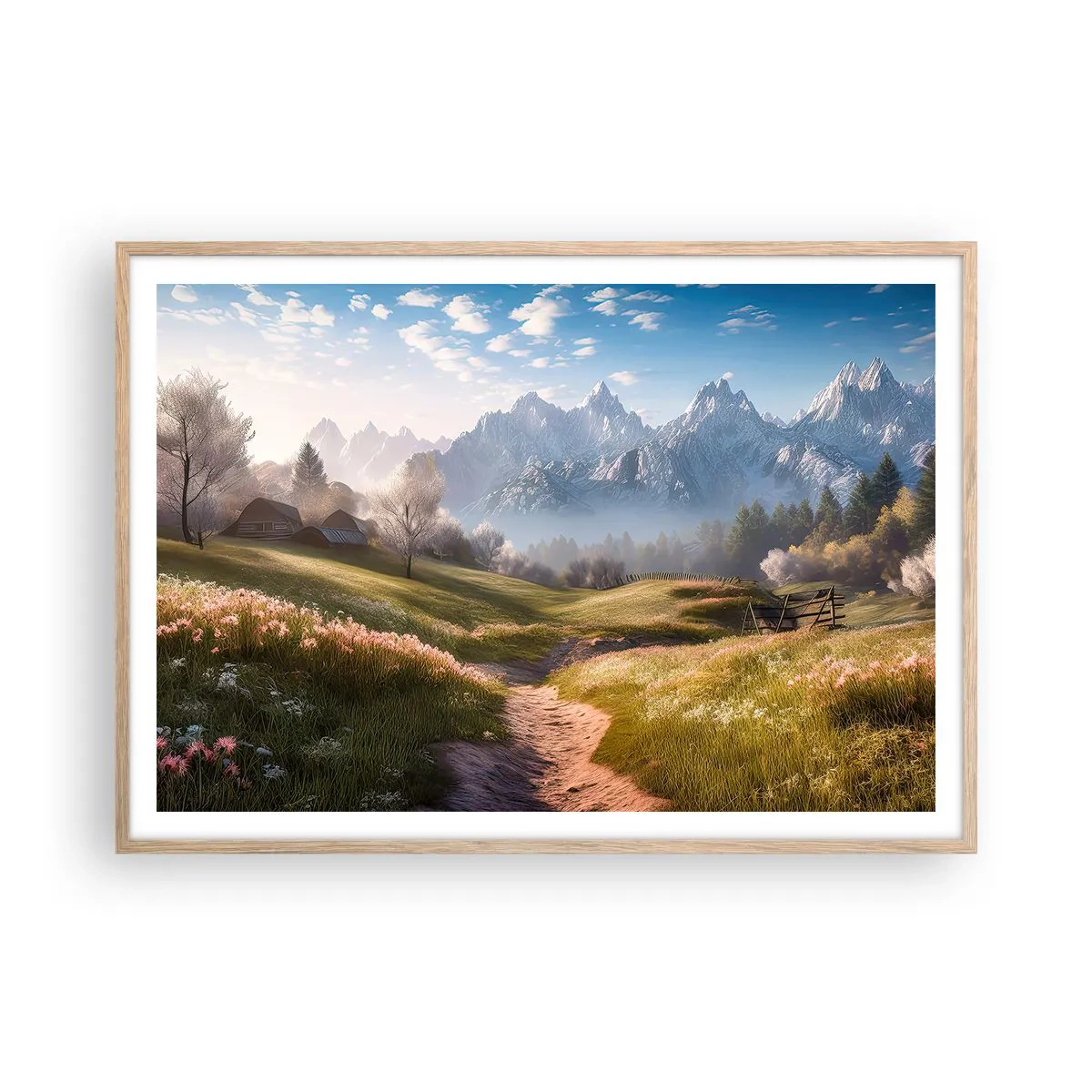 Poster in light oak frame - Quiet Valley - 100x70 cm