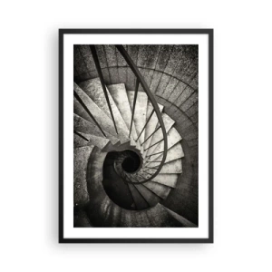 Poster in black frame - Black and white photograph of a spiral staircase from above - 50x70cm - Up the Stairs and Down the Stairs - Modern wall decoration for the living room and bedroom ARTTOR
